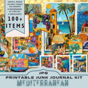 Kit digitale mediterraneo, creazione di cartoline, kit diario stampabile. Spagna, Grecia, Francia, Italia. 30 pagine in formato lettera JPG. Download diretto da 300 dpi