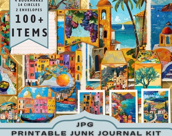 Mediterranean Junk Journal Kit: Printable Journal 30 jpg letter size pages (Digital Download)