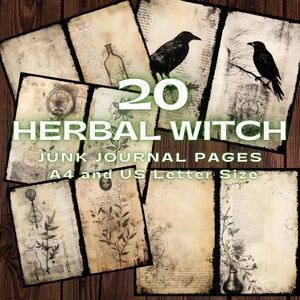 Herbal Witch Junk Journal Pages, páginas imprimíveis da Dark Academia, páginas de scrapbooking, 10 páginas dobráveis. Download direto de 300 dpi no Etsy.