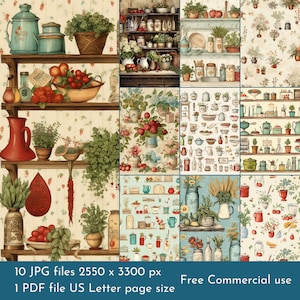 Country Kitchen Junk Journal Pages. PDF file and   Printable JPEG files. 300dpi. Scrapbook/Junk Journal pages/Card fronts.