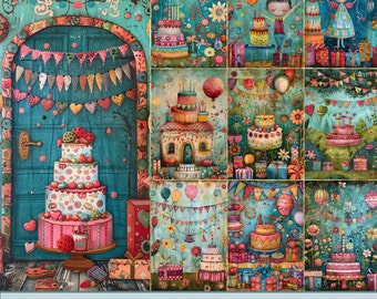 Birthday Fun Background Images. PDF files and Printable JPEG files. 300dpi. Scrapbook pages - Junk Journal pages - Cards