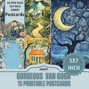 Van Gogh Stil Postkarte Motiv: Sternenklare Nacht, Mandelblüte. 10 JPEG-Dateien 5x7 Zoll. 300dpi direkter Download auf Etsy.