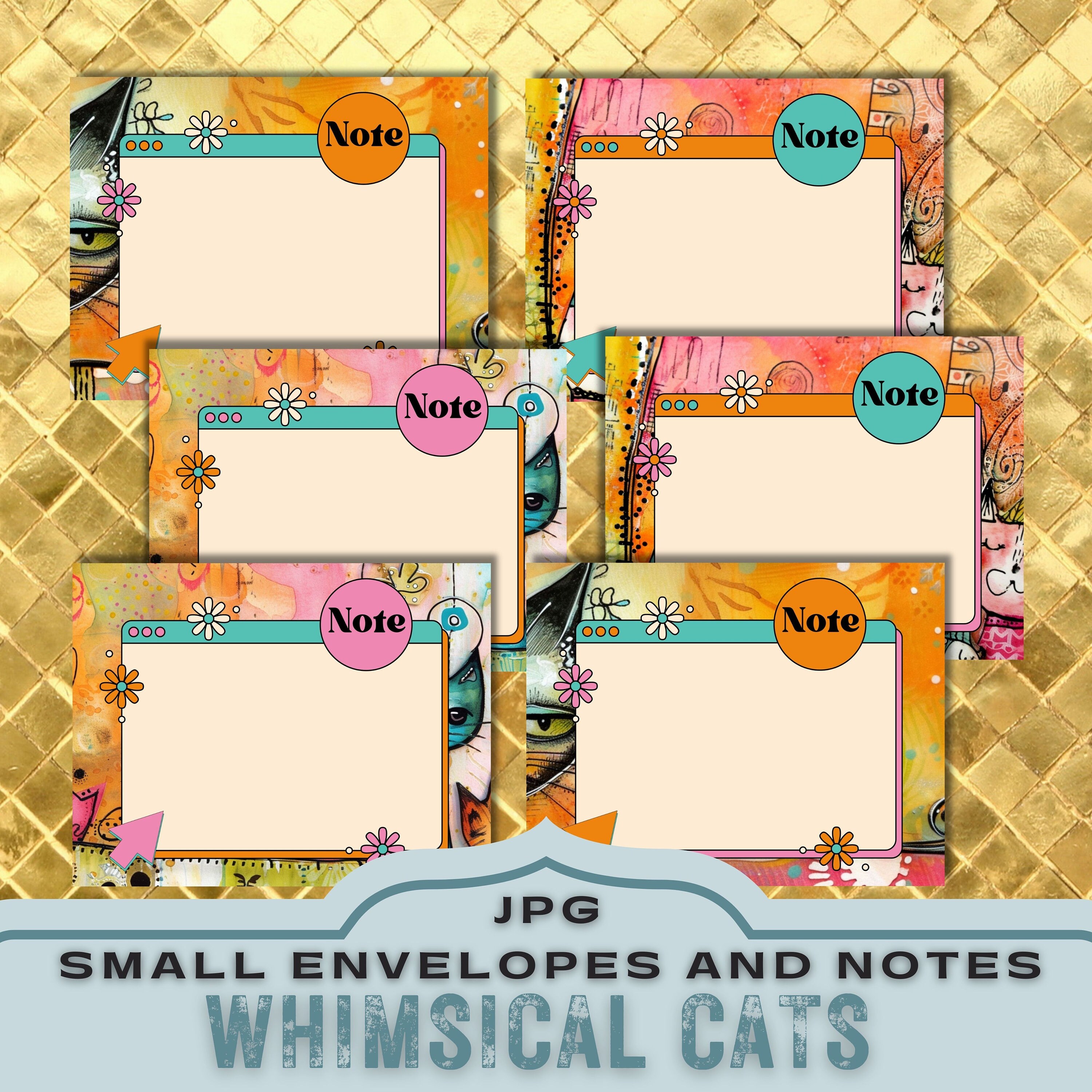 Whimsical Cats Printable Envelopes and Notes, Print and Cut Small ...
