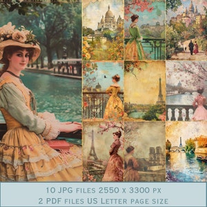 Immagini di sfondo vintage di Parigi. File PDF e file JPEG stampabili. 300 dpi. Pagine di album - Pagine di diario spazzatura - Cartoline