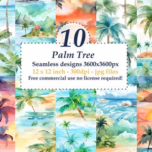 Palm Tree Seamless Designs. Digital Paper Sublimation Pack, Tropical Patterns Palm Tree. Junk Journal, scrapbook. Free commercial use.