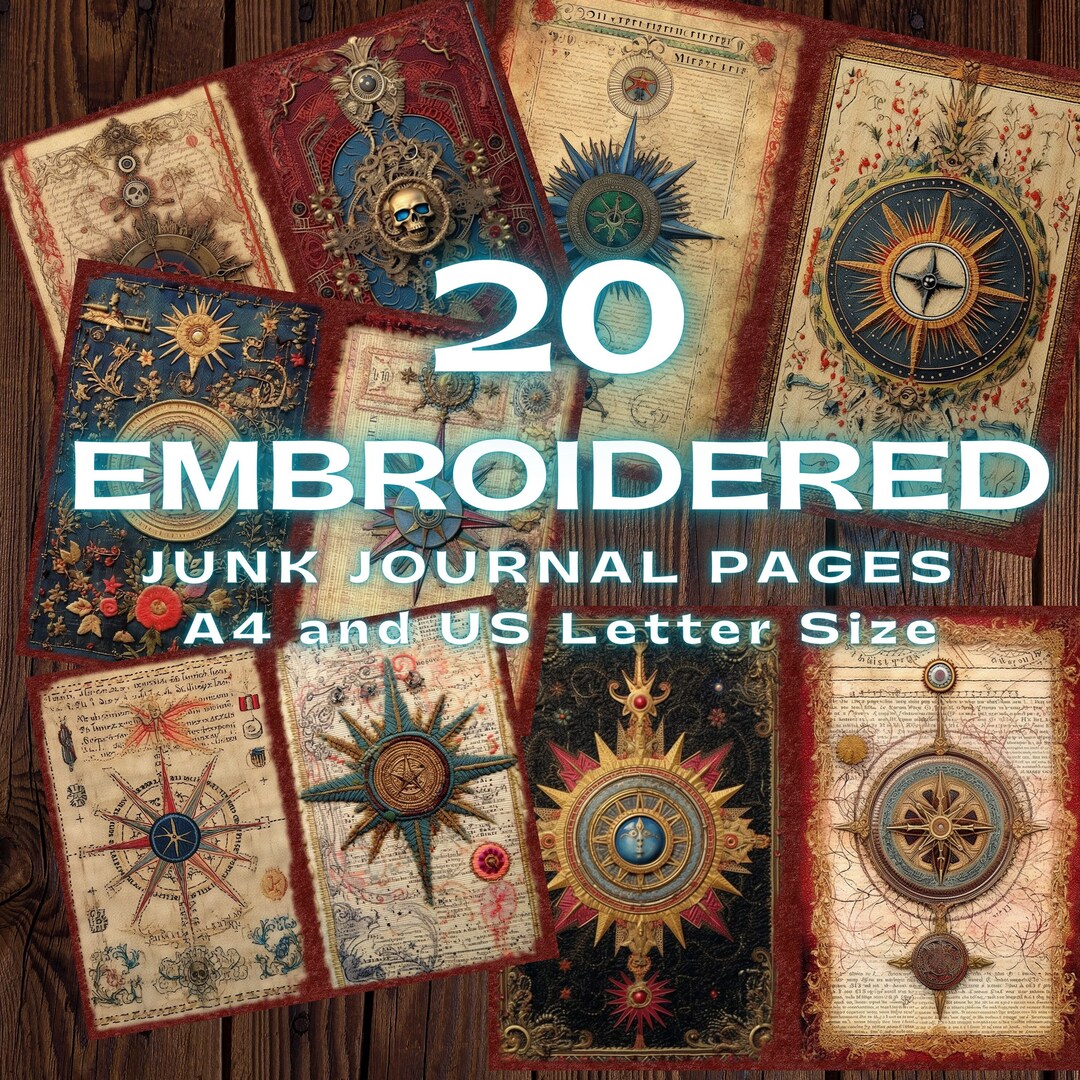 Embroidered Grimoire Junk Journal Pages: Velvet Faux Stitch (digital ...