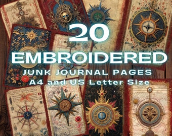 Embroidered Grimoire Junk Journal Pages: Velvet Faux Stitch (Digital Download)