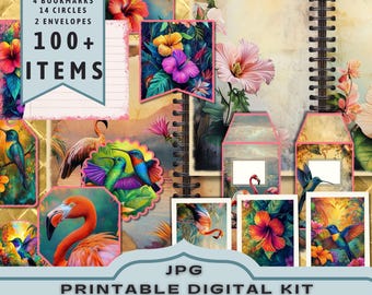 Tropical Rainforest Digital Kit: Flamingo, Hummingbird (30 JPG Pages)