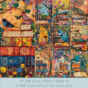 Livres colorés et lecture d'images d'arrière-plan. Fichiers PDF et fichiers JPEG imprimables. 300 ppp. Pages de scrapbooking - Pages de journal indésirable - Cartes