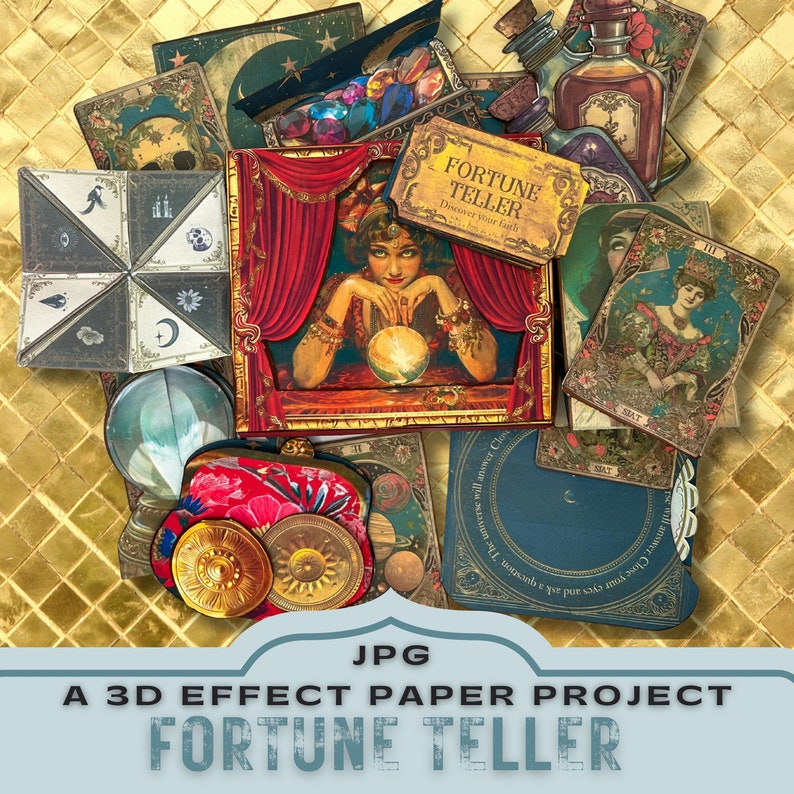junk journal kit,
pop up 3d project,
silhouette cricut,
printable kit craft,
unique crafting gift,
print paper craft,
3d fortune teller,
pop up paper project,
tarot crystal ball,
gift for crafter mum,
print and cut gift,
mystic craft project