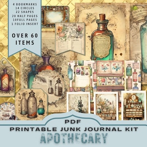 Kit de diario basura de boticario de pociones místicas, medias páginas, páginas completas, tarjetas, etiquetas, folio, suministro de álbumes de recortes, oro, digitales, imprimibles. PDF