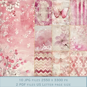Images de fond rose baies. Fichiers PDF et fichiers JPEG imprimables. 300 ppp. Pages de scrapbooking - Pages de journal indésirable - Cartes