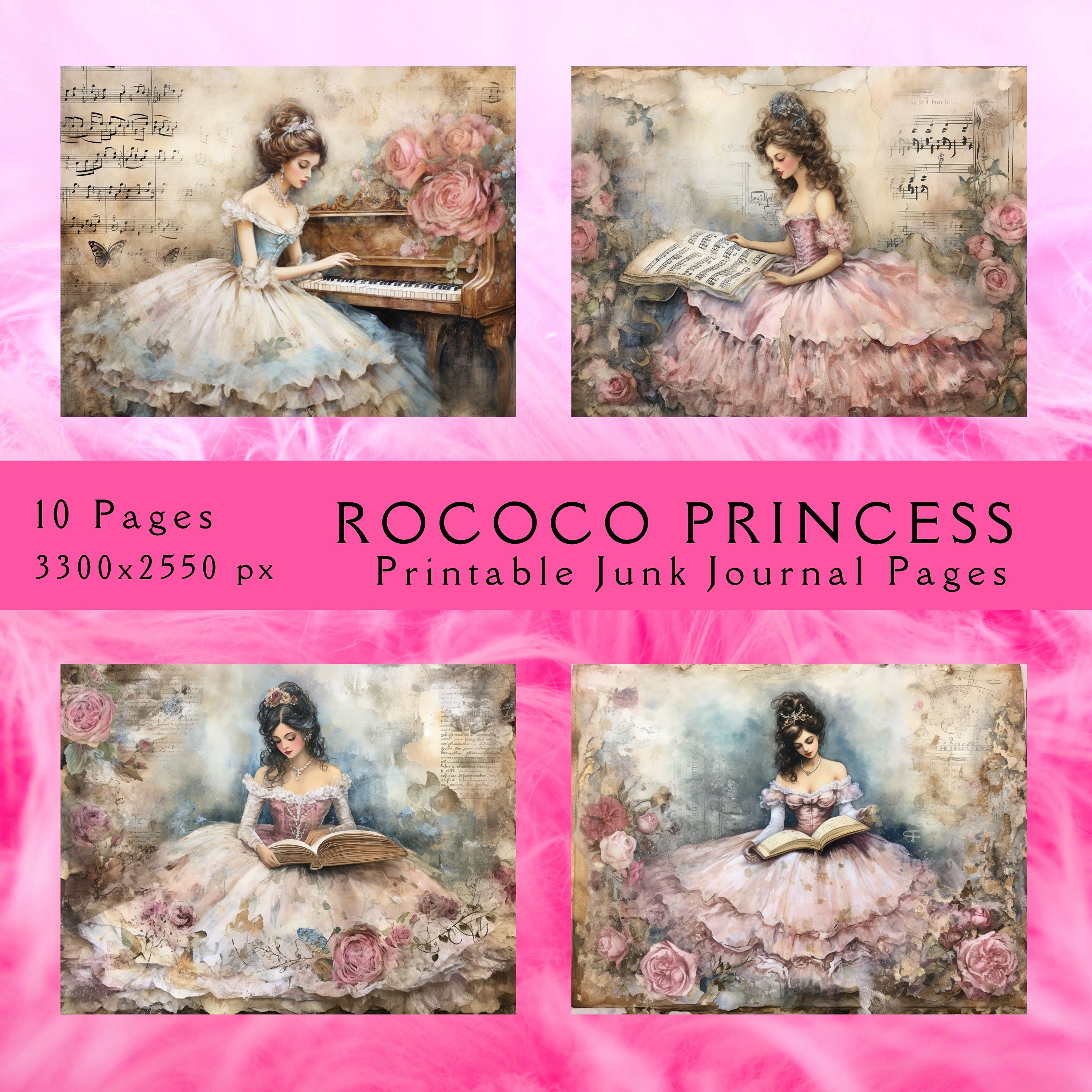 Rococo Princess Junk Journal Filler Pages. PDF File and Printable JPEG ...