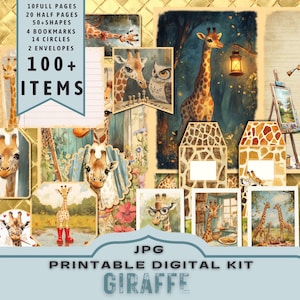 Giraffe Digital Kit, Karten machen, Journal Kit Printable. Süßes Kartenset für Kinder. 30 JPG Seiten im Letter Format. 300dpi direkter Download