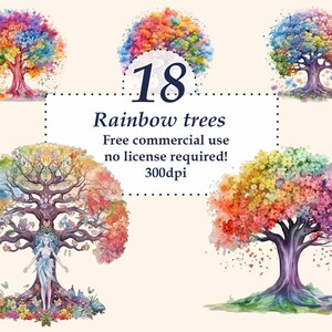 Rainbow tree Clip Art. watercolor Clipart, Nature Clip Art. Junk Journal bundle. Free commercial use. PNG files. Transparent background.