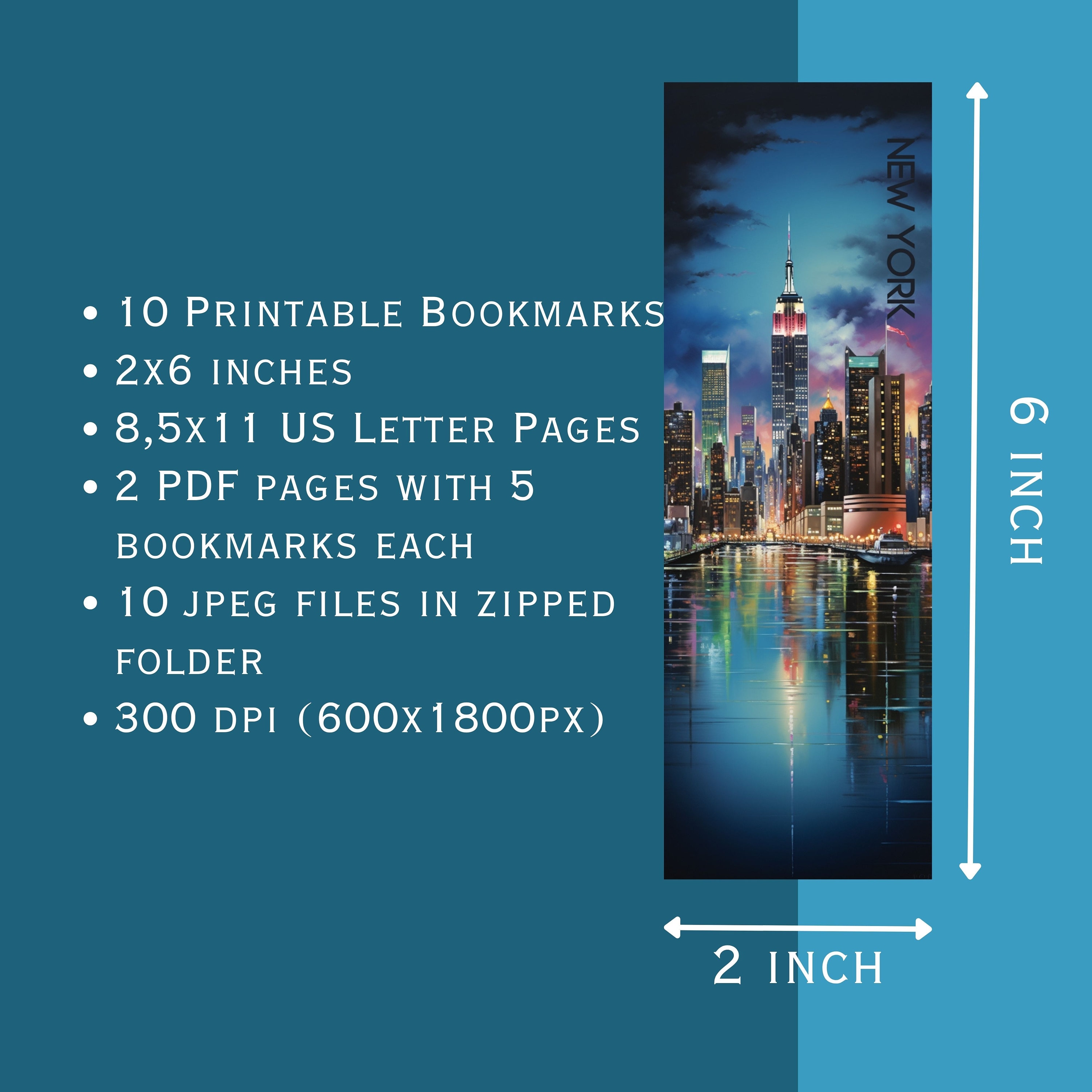 Printable Bookmarks New York City. Printable PDF and JPEG Files. 300dpi ...