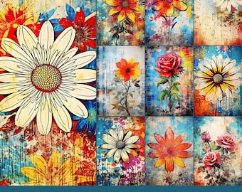 Apple Watch-achtergrond met grungebloem: 10 JPG-ontwerpen (digitale download)