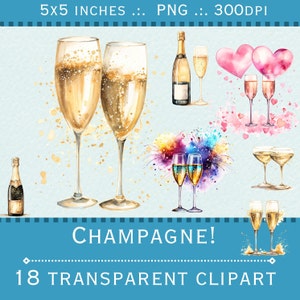 Champagne clipart. Wedding Clipart, Party Clipart. PNG Files Transparent background. Free commercial use.