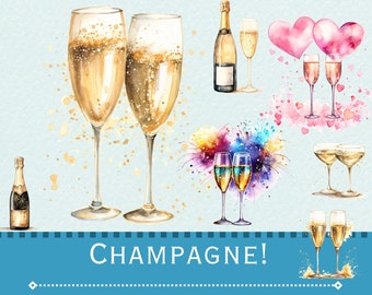 Champagne clipart. Wedding Clipart, Party Clipart. PNG Files Transparent background. Free commercial use.