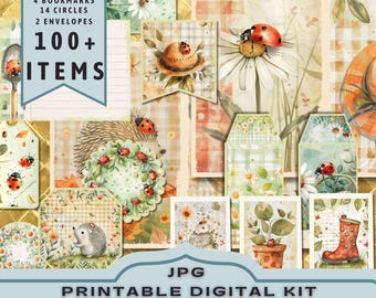 Ladybug Daisy Garden Digital Kit: Shabby Chic Printable (30 JPG Pages)