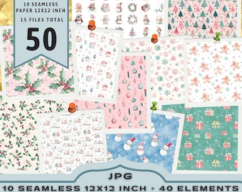 Pastel Winter Digital Paper Pack: Christmas Scrapbook Designs (JPEG)