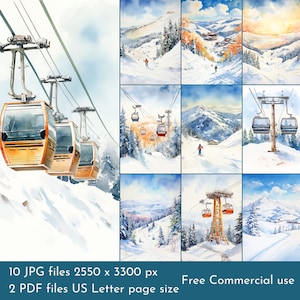 Ski Slopes JPEG and PDF  Printable  files. 300dpi. Scrapbook pages - Junk Journal pages - Cards - digital paper download ski letter size