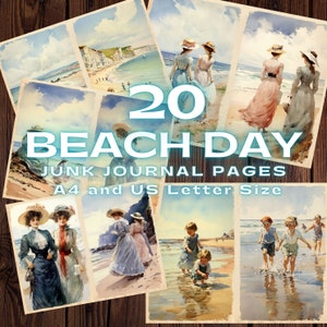 Jour à la plage Junk Journal Pages, pages imprimables d'été rétro, pages de scrapbooking, 10 pages pliables. 300 dpi Téléchargement direct sur Etsy.