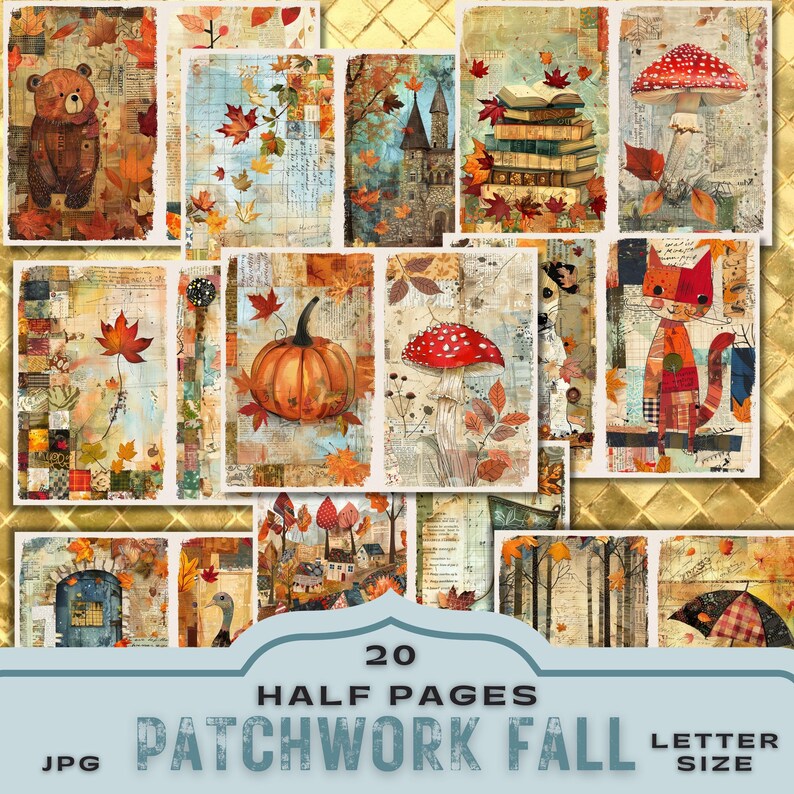 junk journal kit,
premade pages fall,
autumn colors pages,
card making bundle,
collage art journal,
scrapbooking pumpkin,
tags folio bookmark,
mushroom leaves rain,
digital paper kit,
digikit seasonal cat,
whimsy whimsical,
cute journal kit