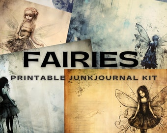 Grunge Fairy Junk Journal Kit, printable pages, filler pages, scrapbooking pages, 10 foldable pages and cuttables.
