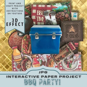 Projet d'artisanat en papier interactif pour soirée barbecue, imprimable. Insertion de journal à effet 3D, chemise numérique, cadeau artisanal unique, téléchargement JPG