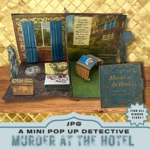 Pop up detective,
pop up book project,
silhouette cricut,
printable kit craft,
unique crafting gift,
printable mini book,
popup card pop-up,
folio insert mystery,
whodunnit clue game ,
murder mystery,
interactive puzzle,
fun craft project