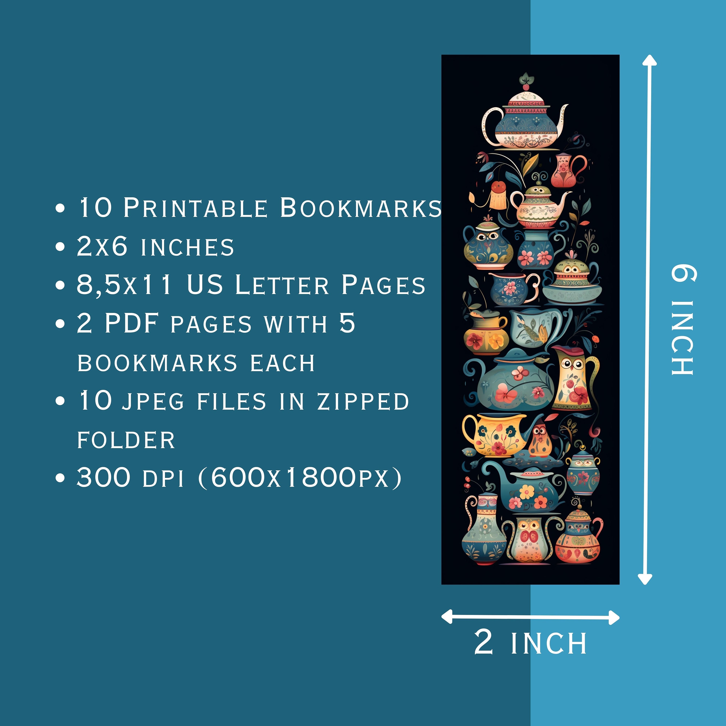 Printable Bookmarks Tea Cup Tea Pot. Printable PDF and JPEG Files ...