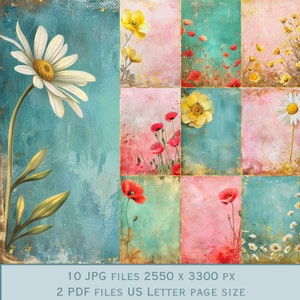 Immagini di sfondo di fiori di campo. File PDF e file JPEG stampabili. 300 dpi. Pagine di album - Pagine di diario spazzatura - Cartoline