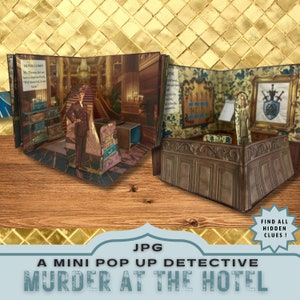 Pop up detective,
pop up book project,
silhouette cricut,
printable kit craft,
unique crafting gift,
printable mini book,
popup card pop-up,
folio insert mystery,
whodunnit clue game ,
murder mystery,
interactive puzzle,
fun craft project