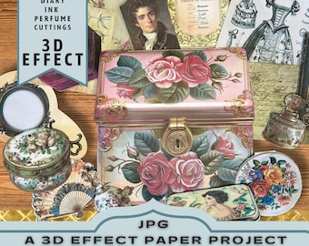 Sieradendoos afdrukbaar papierknutselproject, 3D-effect Journal Folio, Insert, digitale map, uniek ambachtelijk cadeau, JPG-download