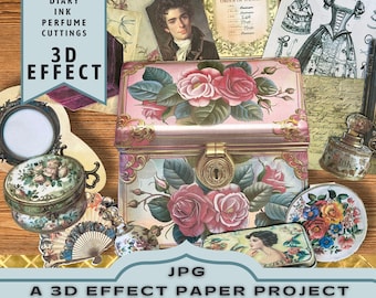 Jewelry Box Printable Paper Craft Project, 3D Effect Journal Folio, Insert, Digital Folder, Unique Craft Gift, JPG Download