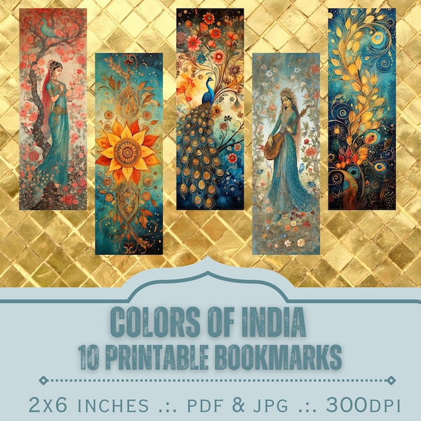 Colors of India Printable Bookmarks. Printable PDF and JPEG files. 300dpi. Bookmark sublimation, Print and Cut Bookmark Set