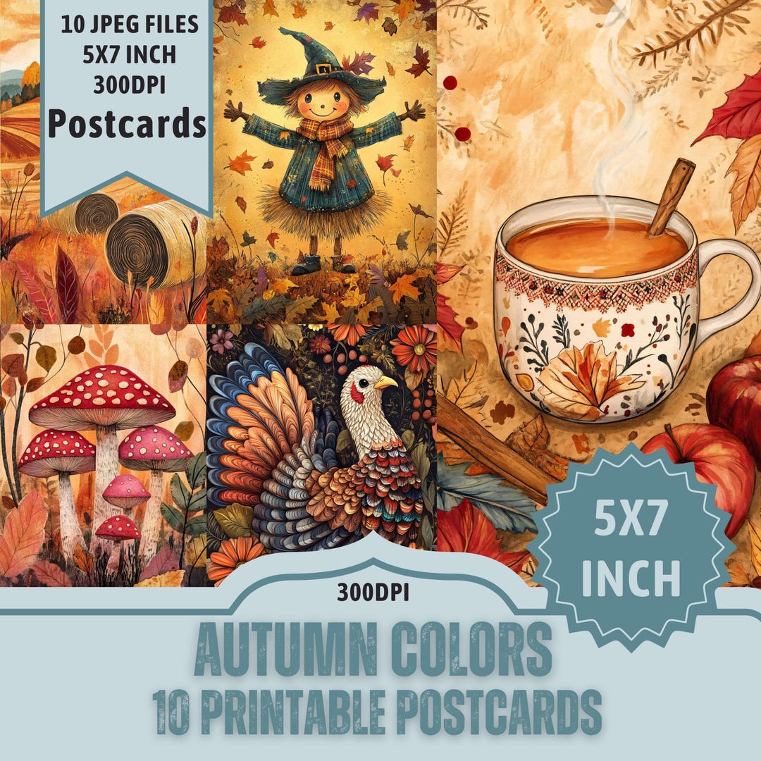 Autumn Postcard Set: Fall Harvest Designs (5x7 Inch JPEG Files) - Etsy
