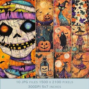 Halloween Postkarten Design: Original Postkartenmotiv. 10 JPEG-Dateien 5x7 Zoll. 300dpi direkter Download auf Etsy.