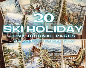 Ski Holiday Junk Journal Pages: Winter Theme (Digital Download)