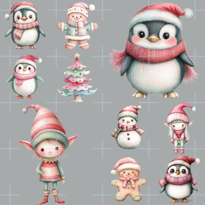 Pastel Winter Clipart Images, Kawaii Style Christmas. PNG Transparent
