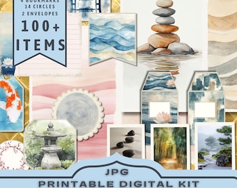 Zen Garden Watercolor Kit: Printable Journaling & Craft Pages 30 jpg letter size (Digital Download)