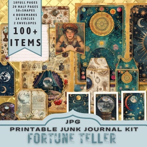 Kit diario spazzatura Indovino, mezze pagine, pagine intere, carte, etichette, buste per monete, fornitura di album, digitali, stampabile. Scarica JPG