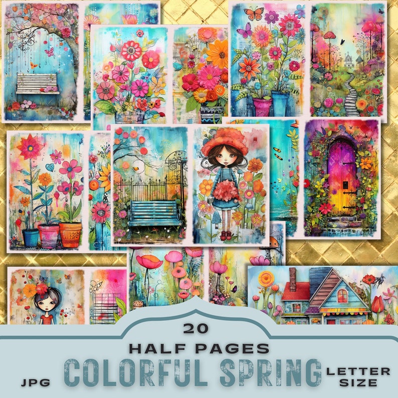 Colorful Spring Junk Journal Kit: Printable Ephemera and Pages (JPG ...
