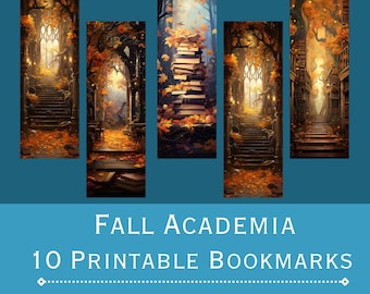 Fall Academia Bookmarks: Autumn Leaves, Books (Printable PDF & JPEG)