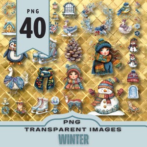 Imagens de inverno, PNG Clipart fundo transparente. Boneco de neve, Coroa de azevinho para design gráfico, scrapbook, adesivos, sublimação. 300dpi