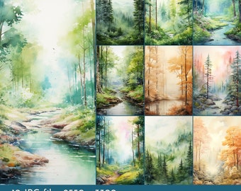 Misty Forest Junk Journal Pages: Watercolor Collage Kit (PDF & JPEG)