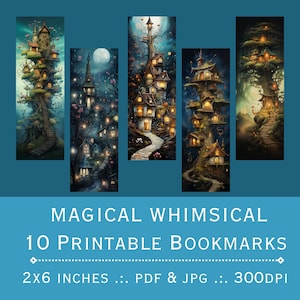 Zakładki do druku Whimsical Castles. Pliki PDF i JPEG do druku. 300 dpi. Sublimacja zakładek, zestaw zakładek do druku i cięcia