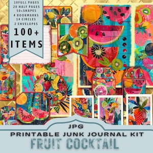 Kit di diario spazzatura per cocktail di frutta tropicale, mezze pagine, pagine intere, cartoline, etichette, folio, forniture per diario, digitali. Scarica JPG