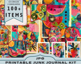 Tropical Fruit Cocktail Junk Journal Kit: 100+ Elements (JPG Download)